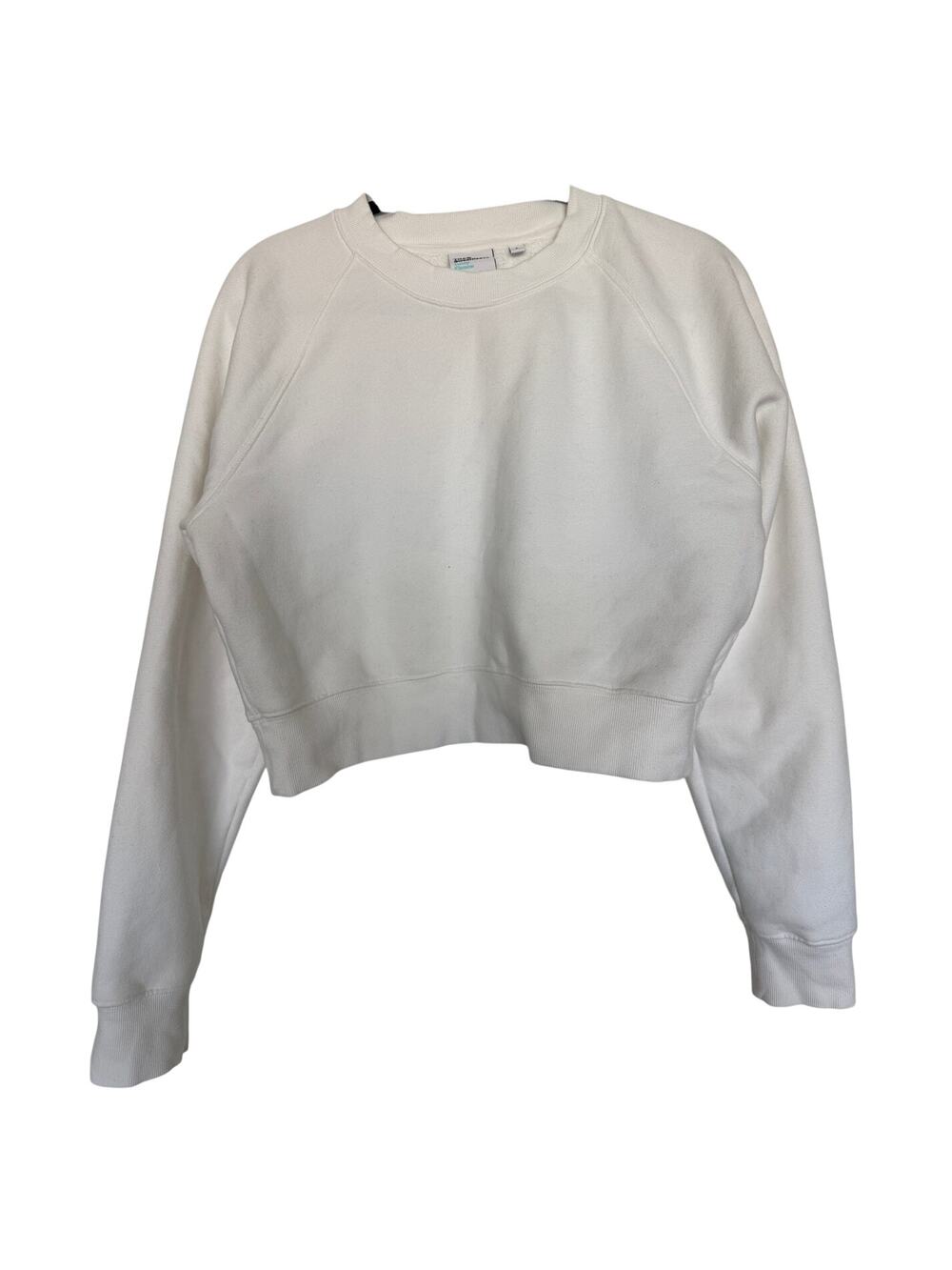TNA Aritzia Cozy Fleece White Cropped Raglan Sweatshirt Womens L